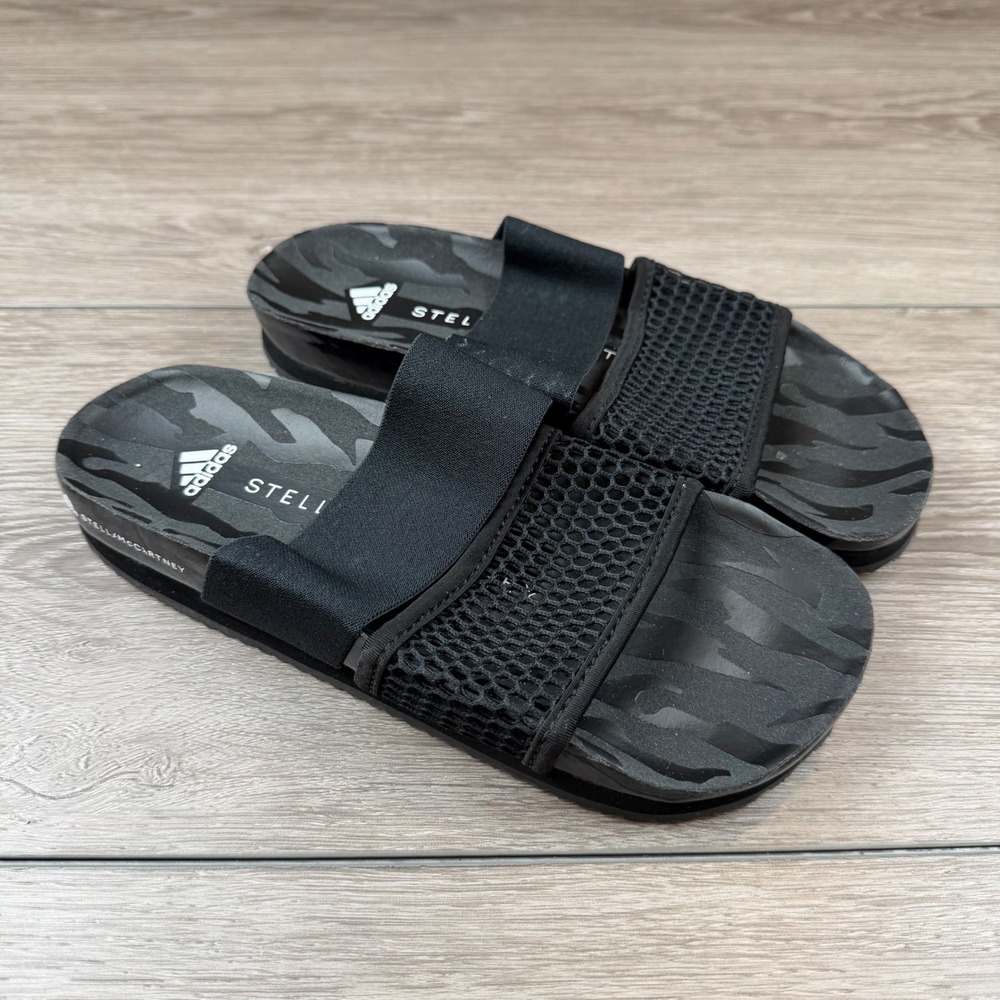 Adidas Stella McCartney Women Slide Sandals Mesh Elastic Strap Black FY1164 Sz 7